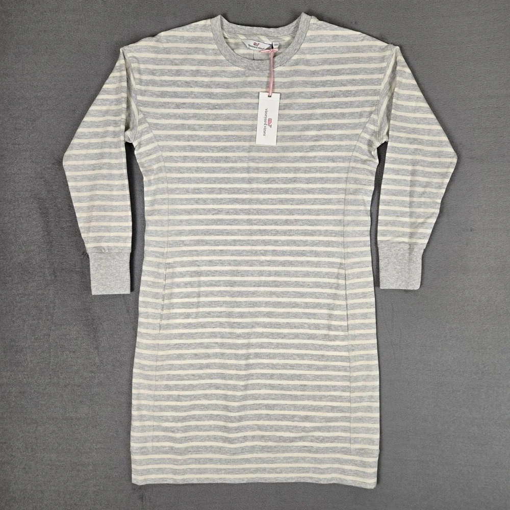 Vineyard Vines Dress Womens 2XS Relgan Sleeve Cotton Knit Striped Gray White NWT